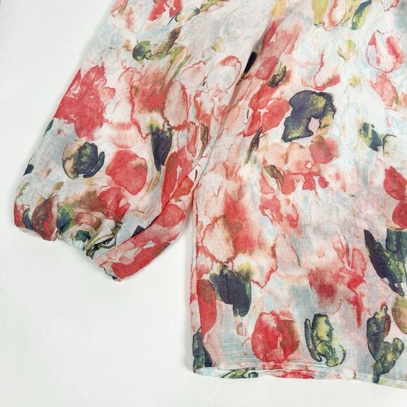 Zac & Rachel Floral Watercolor Ruffle Neck 3/4 Sleeve Flowy Top Women’s Large - Picture 6 of 11